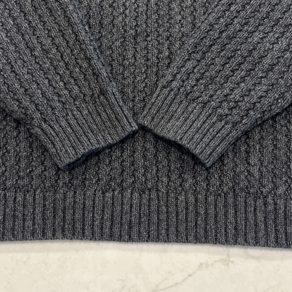 Eddie‎ Bauer Cotton Big Knit Gray Fisherman Sweater 1/4 Button XL Grandpa Preppy - Picture 4 of 6